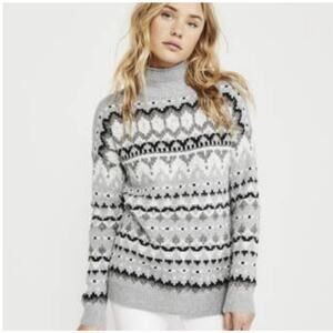 Abercrombie & Fitch Sweater Women's Medium Gray Fair Isle Turtleneck Pullover